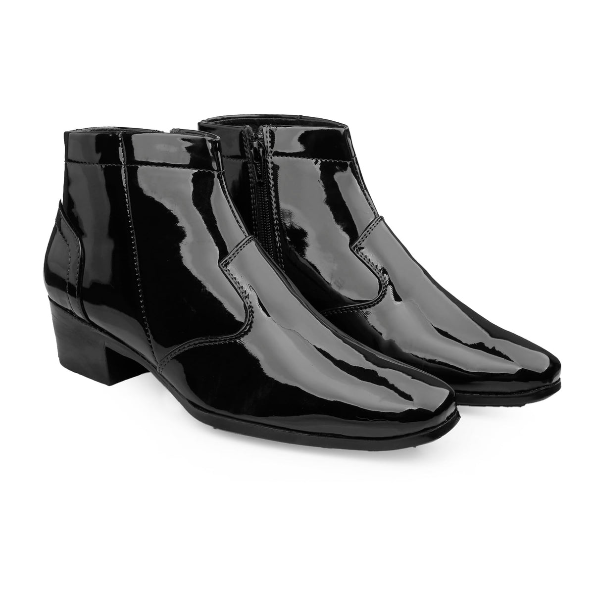 YUVRATO BAXI Mens 2 Inch Heel Height Increasing Patent Leather Material with Black Casual Formal Slipon, Ankle Boot. 9 UK 9