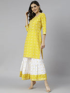 Gosriki Women'S Cotton Blend Straight Printed Kurta With Skirt (Mausam_New-Go)
