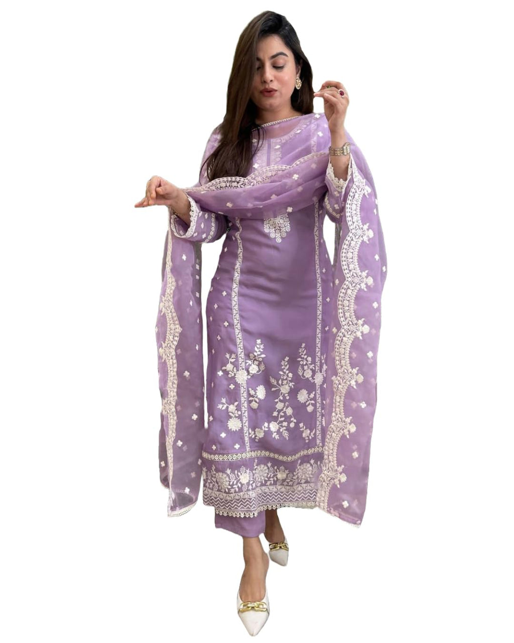 ANNI DESIGNER Womens Rayon Blend Straight Embroidered Kurta with Pant & Dupatta (Rosewood Purple_L_Purple_Large)