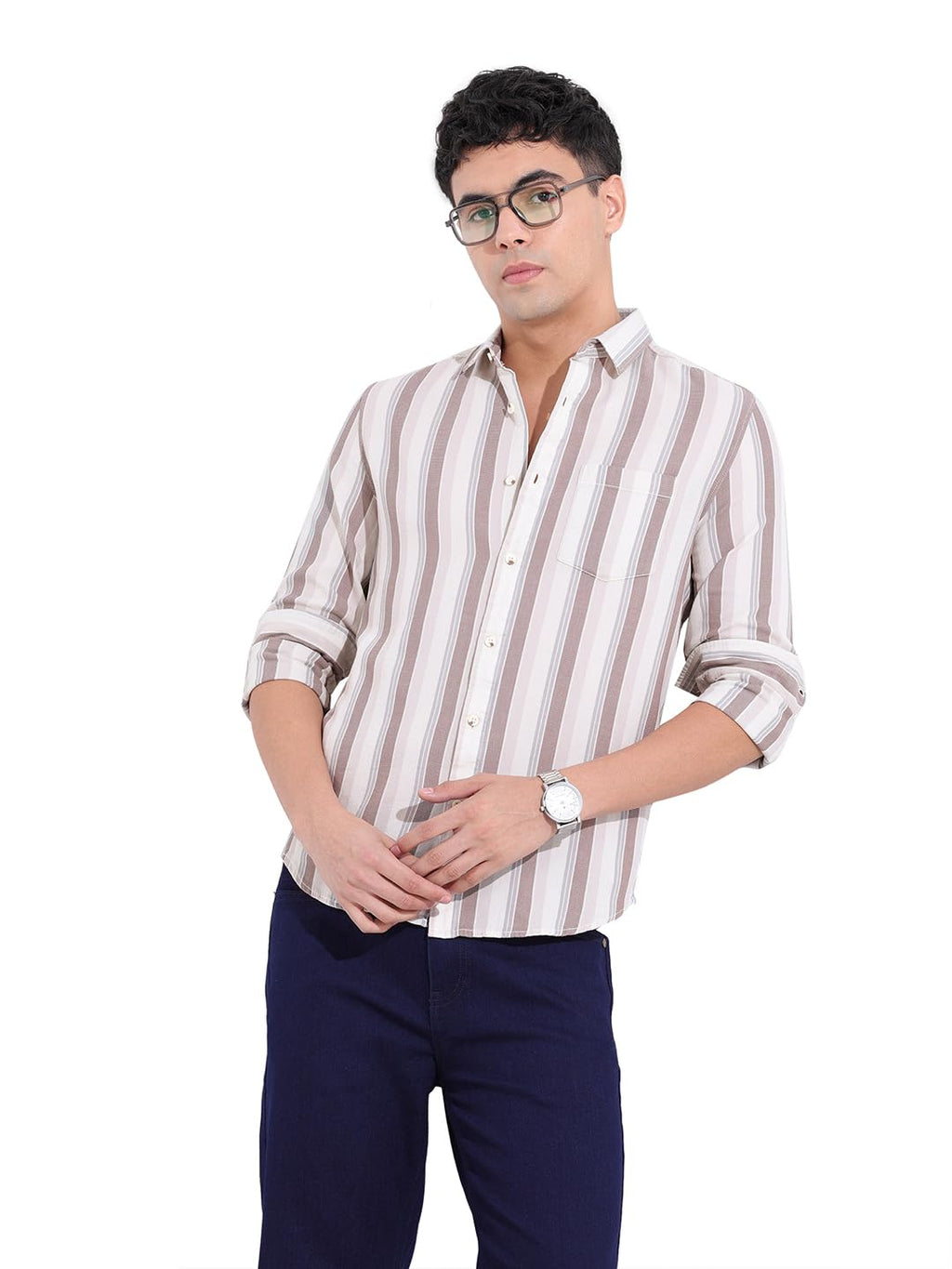 The Indian Garage Co Mens Slim Fit Striped Cutaway Collar Long Sleeves Shirt