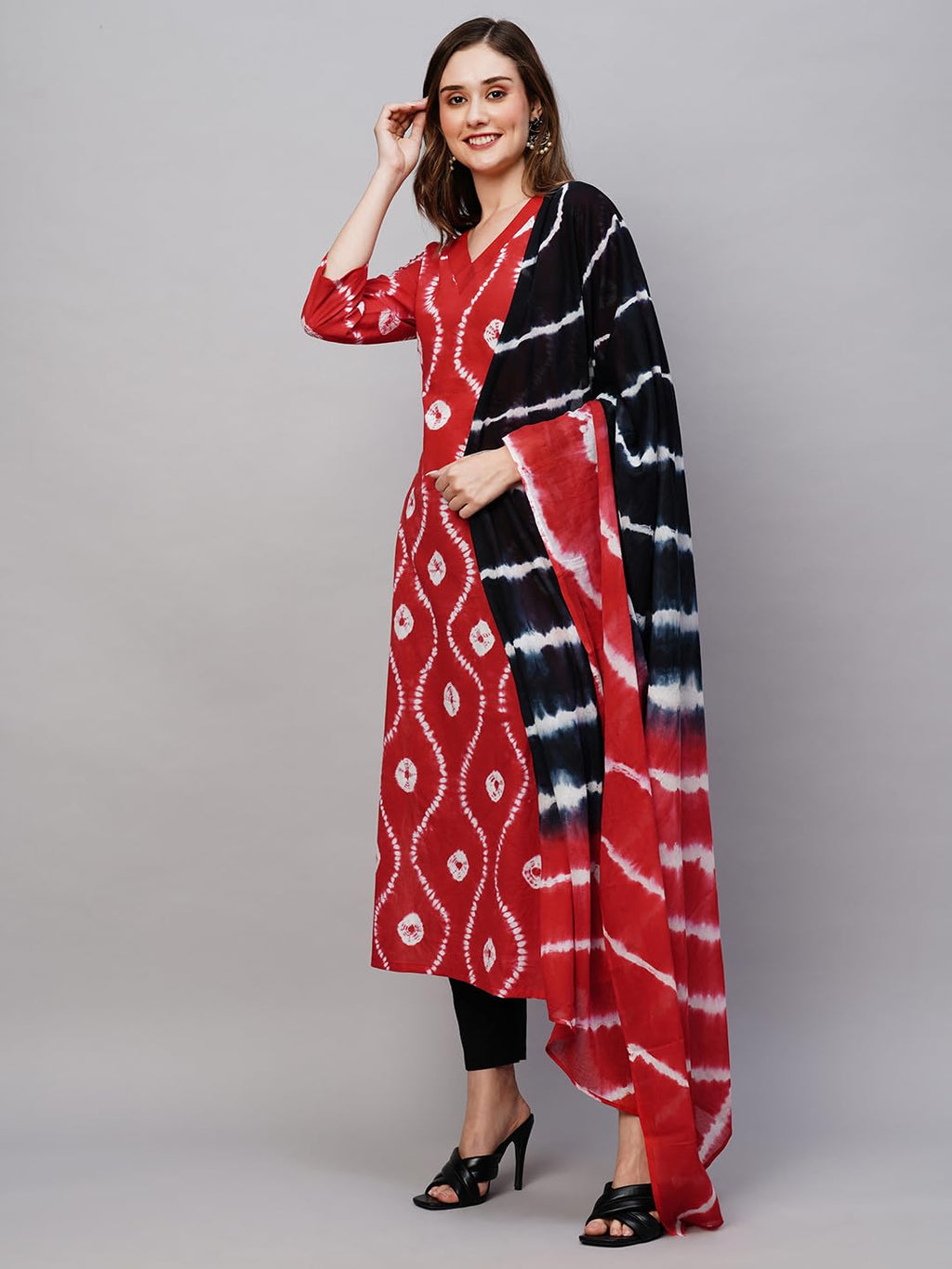 ANNI DESIGNER Womens Cotton Blend Staright Printed Kurta with Pant & Dupatta (Mayavi Red_L_Red_Large)