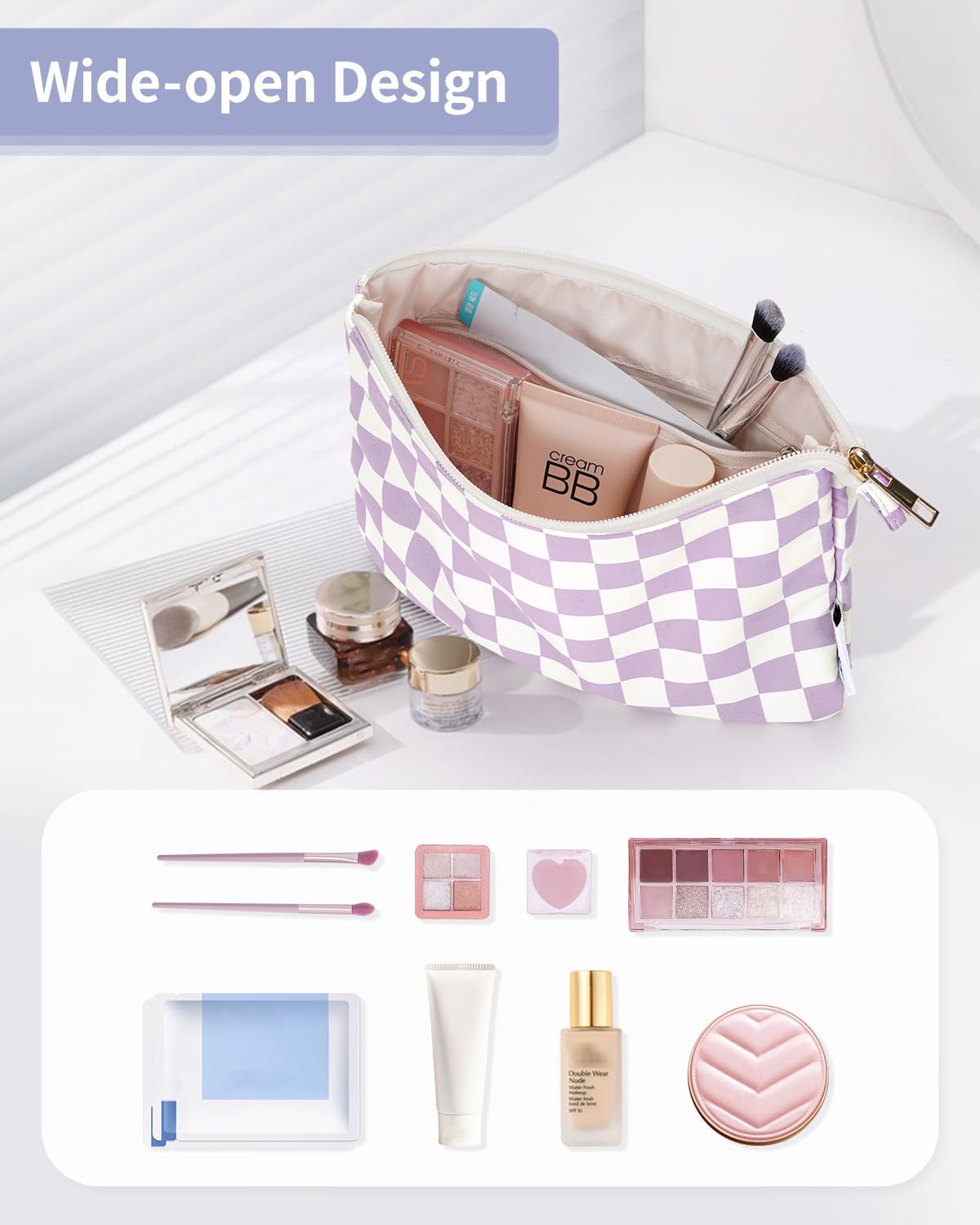 Narwey Small Makeup Bag for Purse Travel Makeup Pouch Cosmetic Bag Zipper Pouch Bags for Women