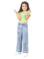 Naughty Ninos Girls Blue Heavy Fade Embroidered Pants