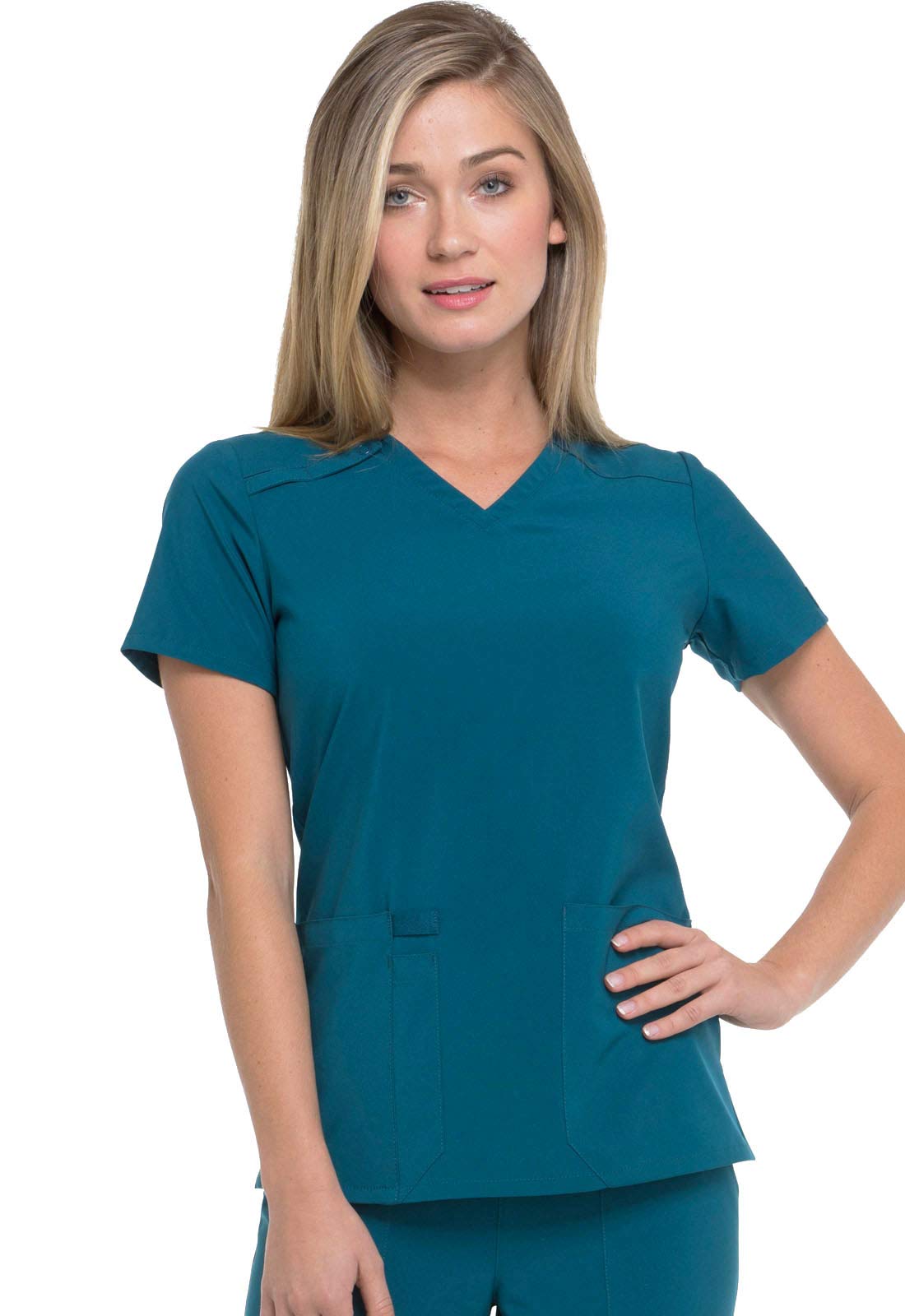 Dickies EDS Essentials Scrubs, V-Neck Womens Tops with Four-Way Stretch and Moisture Wicking Plus Size DK615, 4XL, Caribbean Blu