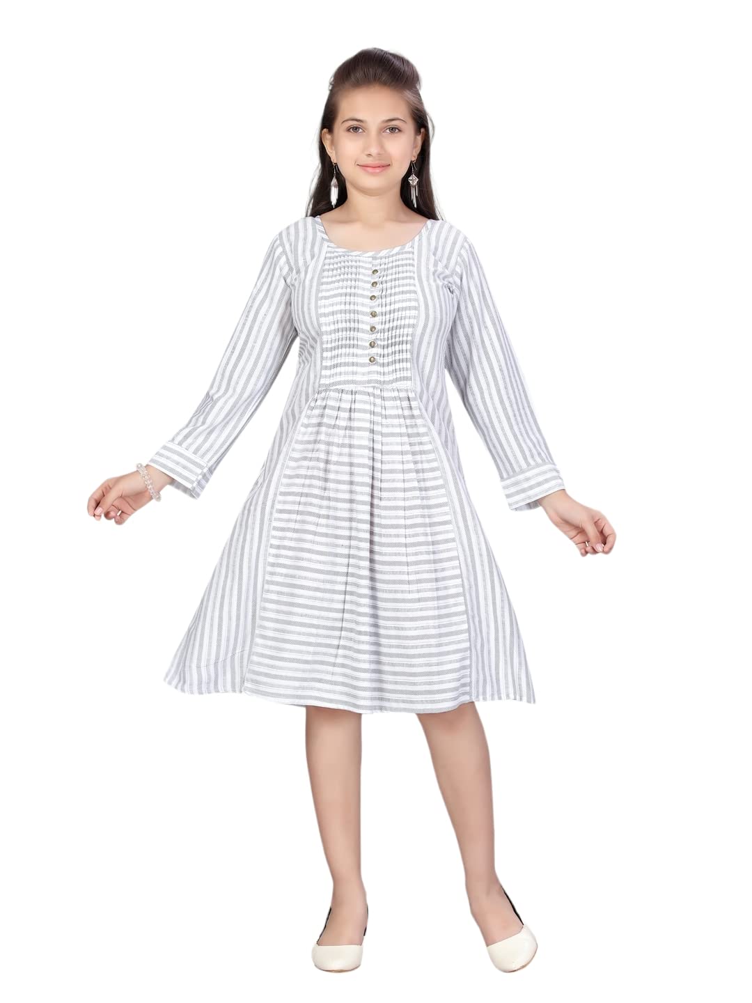 Aarika Girls Cotton Skater Knee-Length Middi (MD-1010_Grey_24)