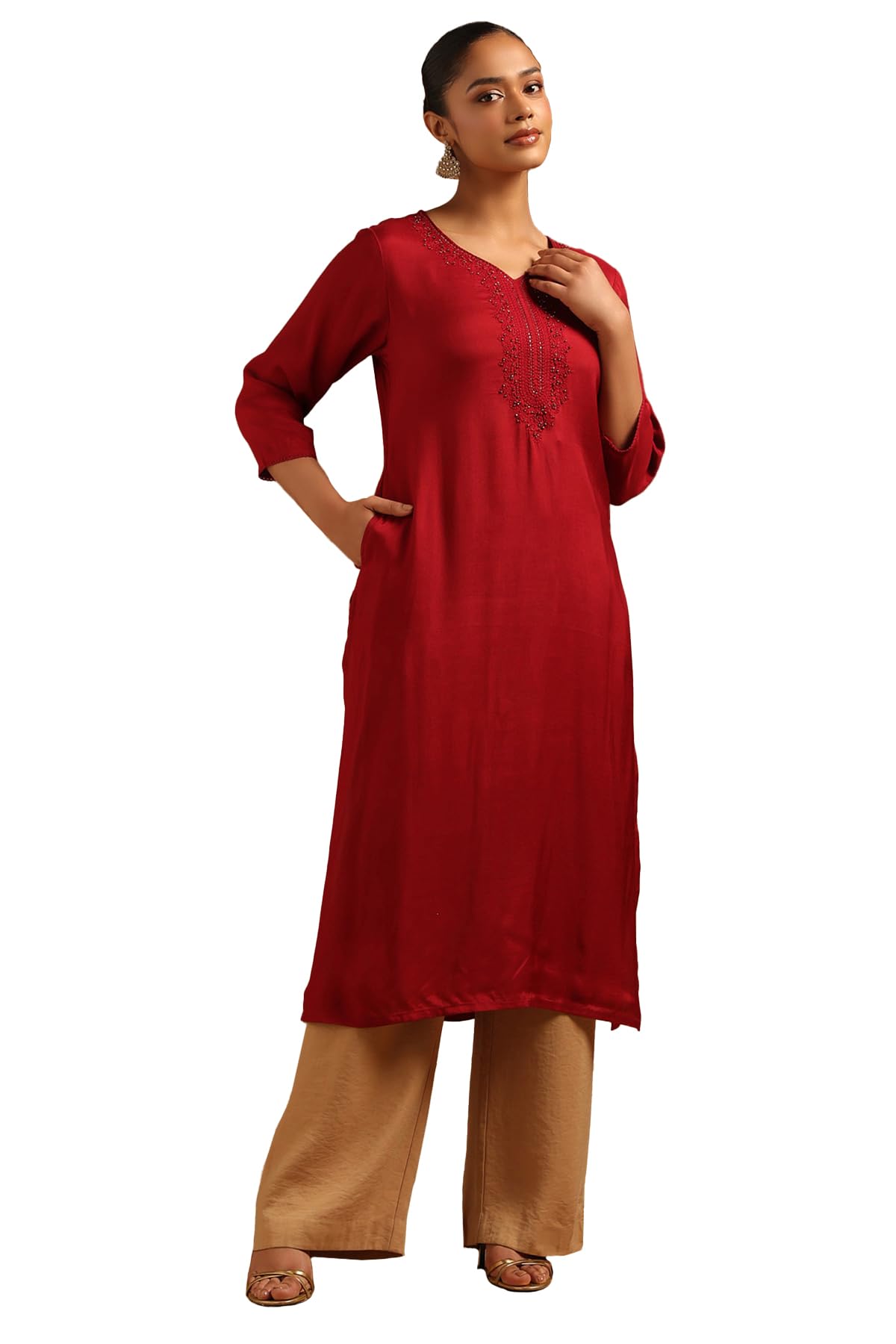 Soch Women Muslin Embroidered Kurta with Machine Embroidery and Bead Details