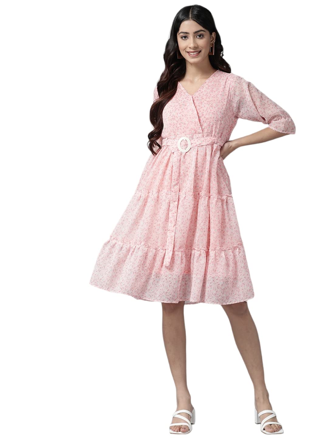 Aarika WomenS Georgette Fit And Flare Knee-Length Dress (Md-W-2744_Peach