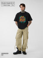 The Souled Store King of Nothing Men and Boys Short Sleeves Round Neck Black Graphic Printed Cotton Oversized T-Shirts