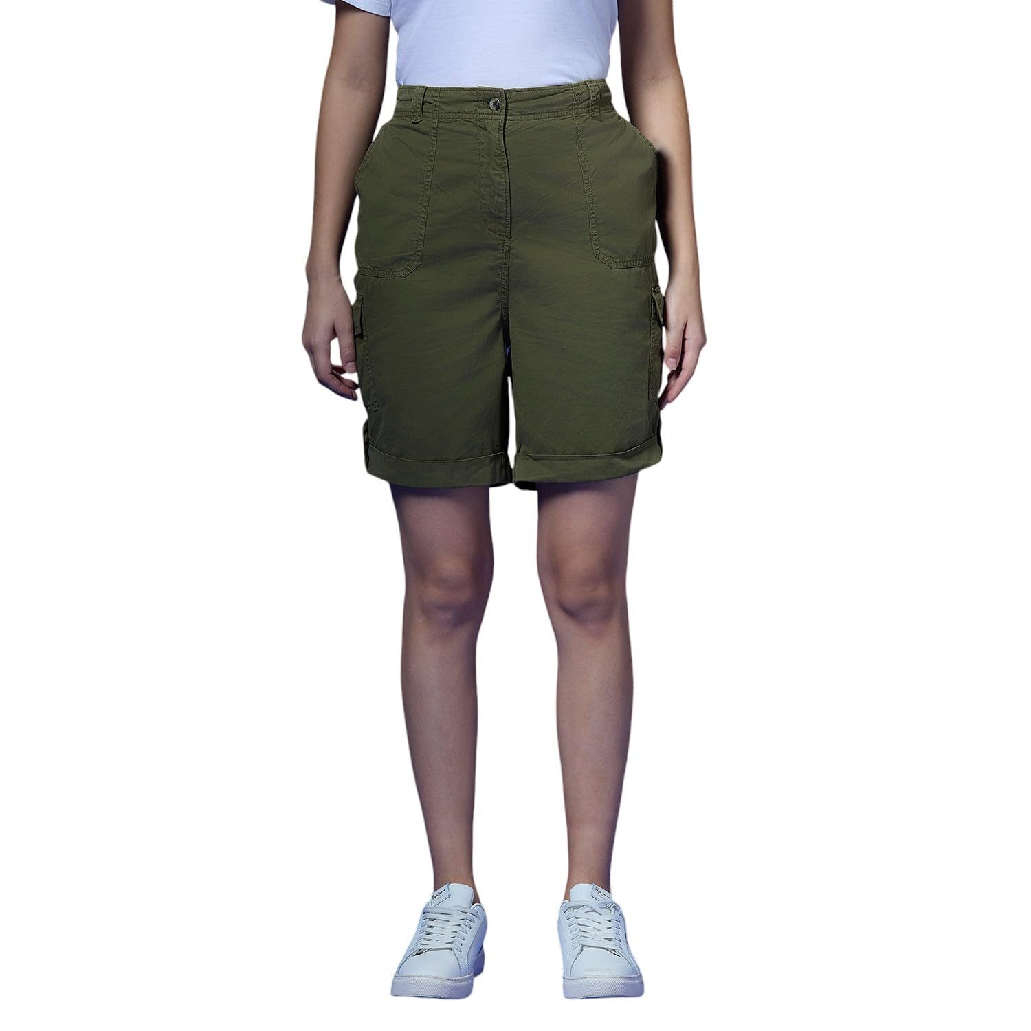 Olive Mid Waist Regular Fit Shorts
