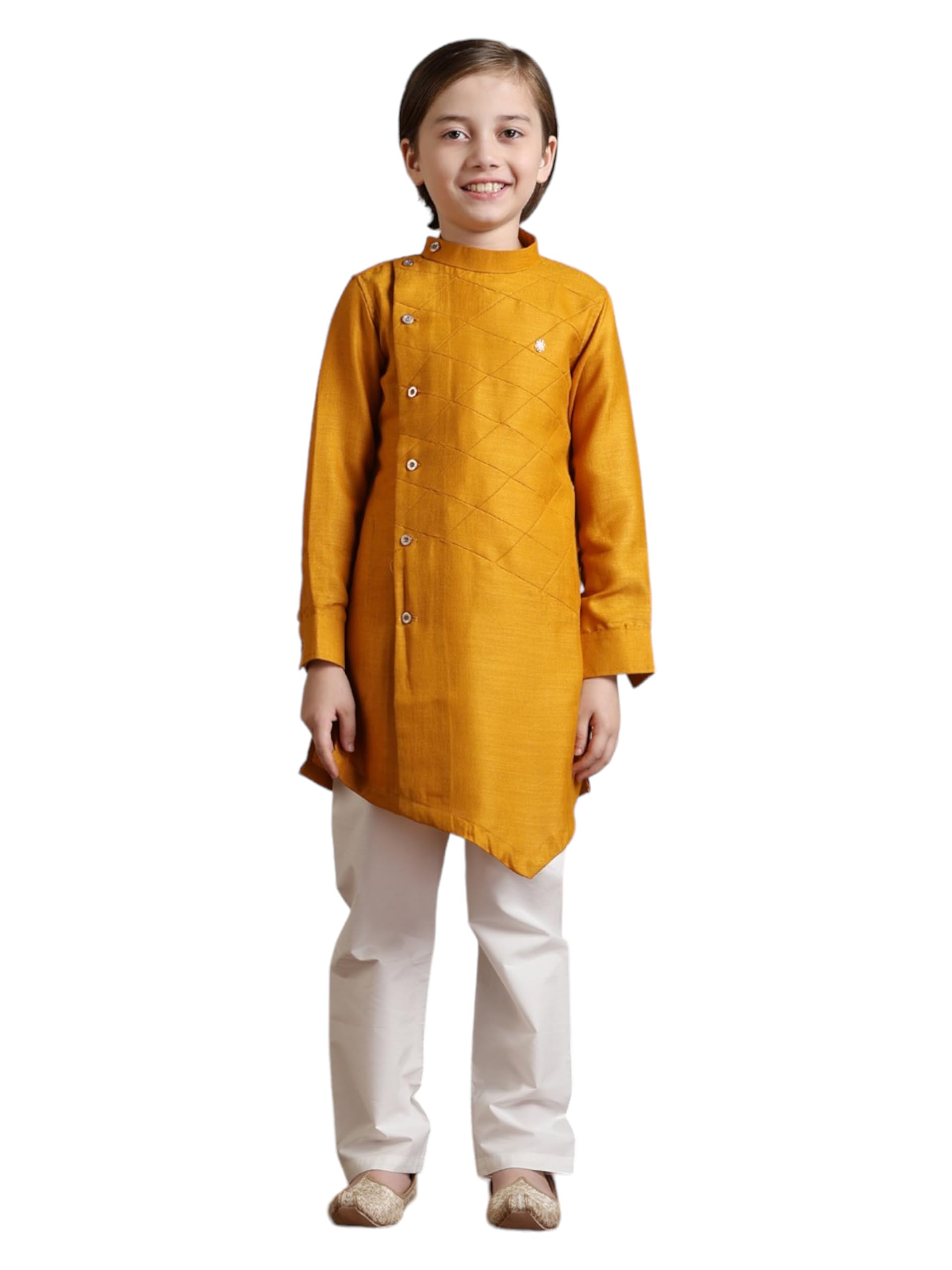Manyavar Blended Viscose Solid Kurta Pyjama Set for Child(6-8 years)
