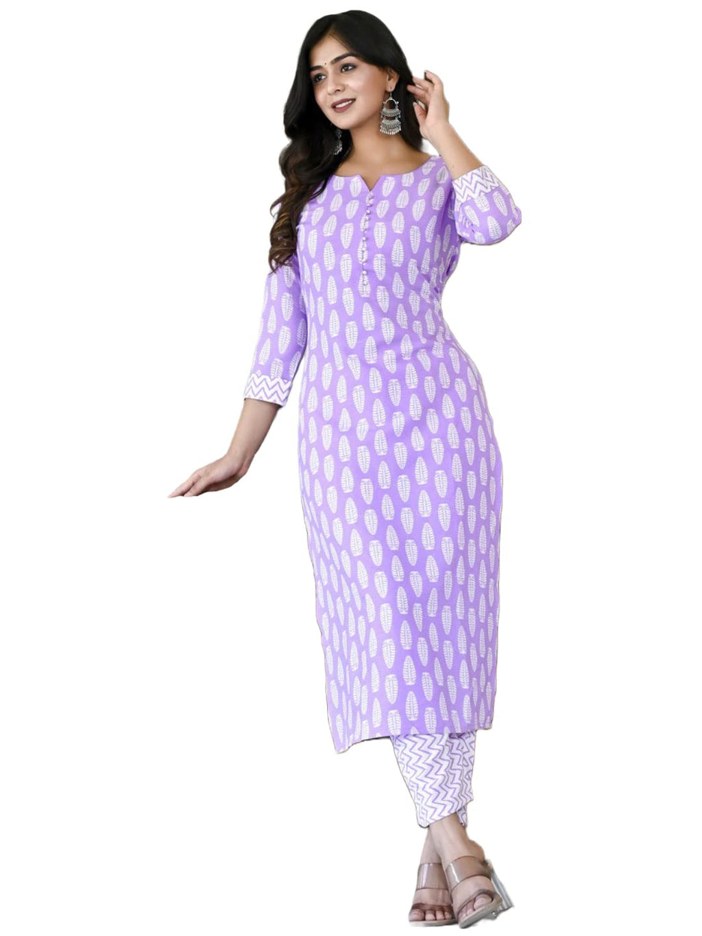 Gosriki Women'S Cotton Blend Traditional Straight Printed Kurta And Pant Set (Danapa Purple-Cmd-Gs_M_Purple_Medium)