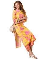 ANNI DESIGNER Women s Rayon Blend Kurta with Pants, Yellow, S
