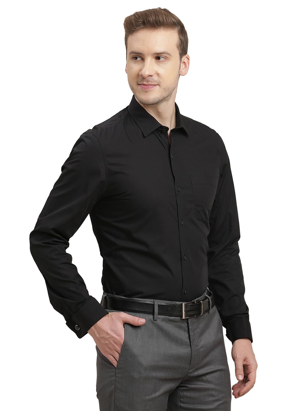 Turtle Men Black Regular Fit Solid Pure Cotton Formal Shirt