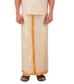 Prakasam Cotton Tissue Gold Readymade Welcro Pocket Jari (50K) Solid Men Dhoti/Tissue 4 Mulam (Single) Readymade Pocket Dhoti
