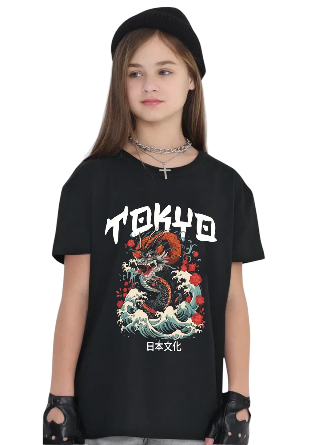 Uniplanet Store GirlS Cotton T Shirt With Half Sleeves Round Neck Tokyo Graphic Prints Regular Fit And Standard Length Black