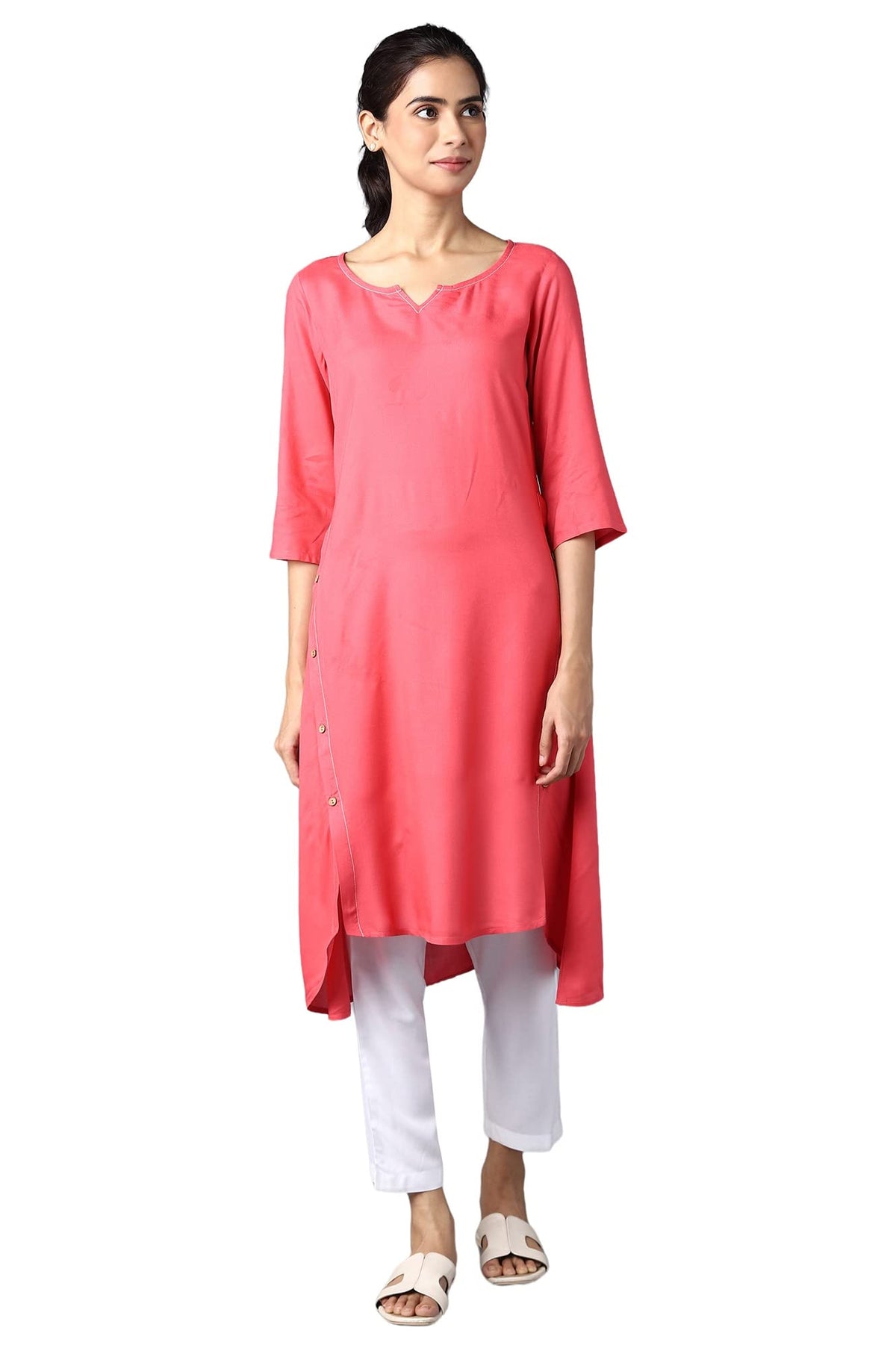 Aure Collection by Aurelia Pink High-Low Kurta with White Trousers