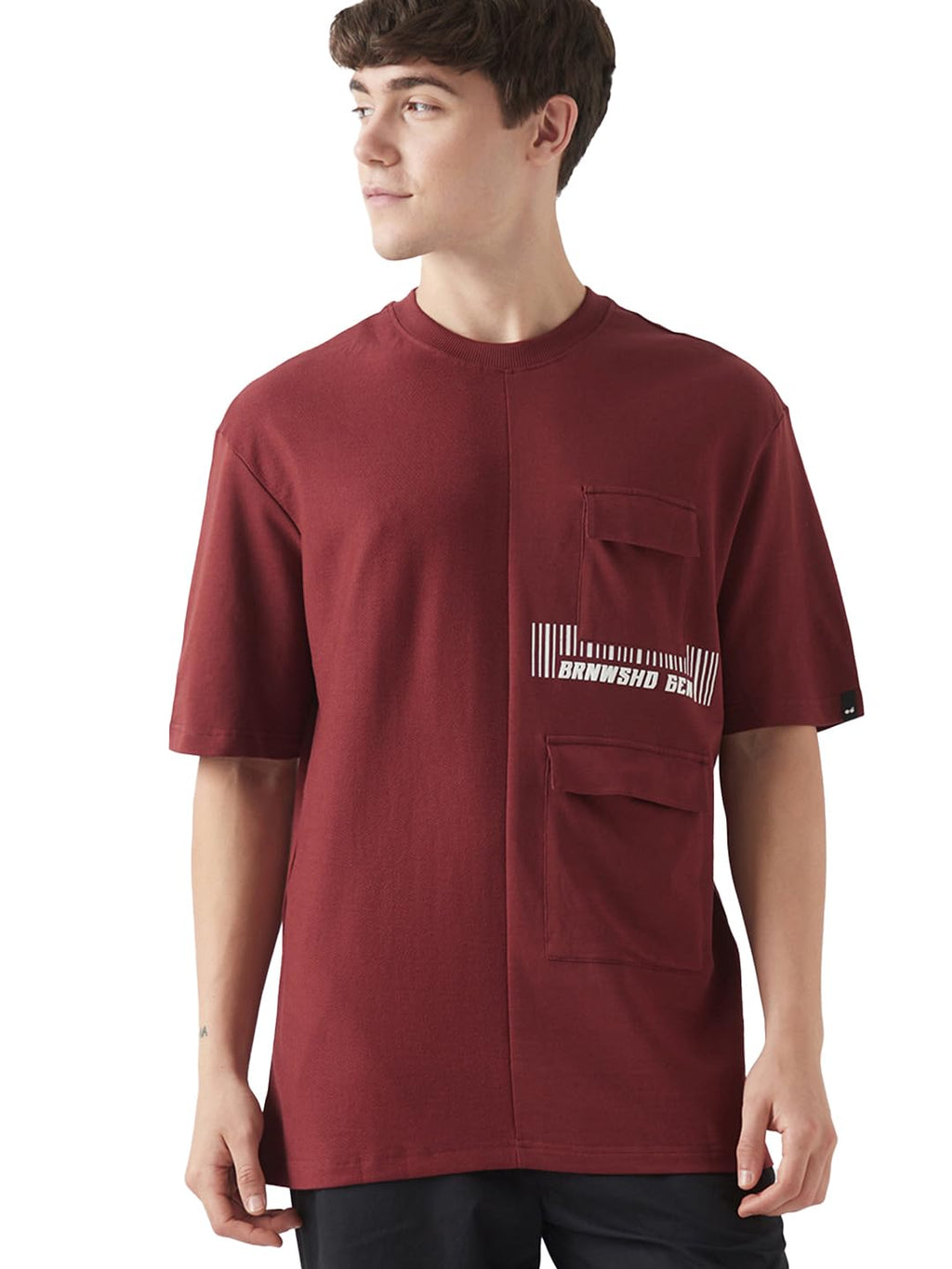 Bewakoof Heavy Duty 1.0 Mens Graphic Print Oversized Fit Full Sleeve Round Neck Terry T-Shirt 642515 Red XL