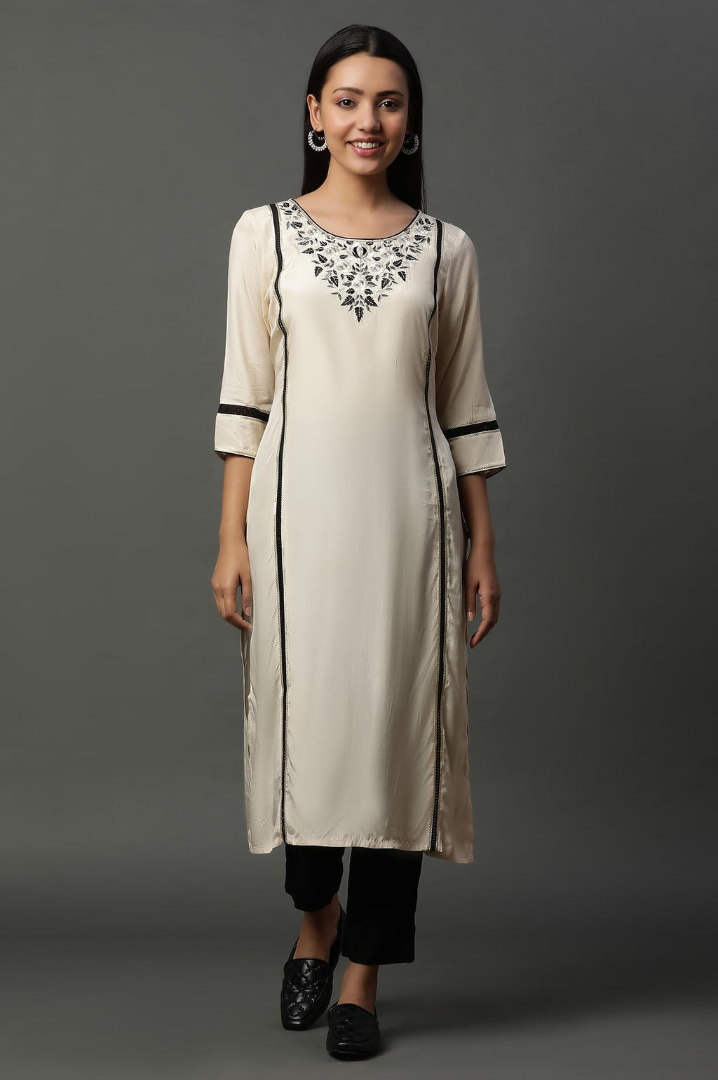 Aurelia WomenS Viscose Regular Kurta (24Fea15104_Beige