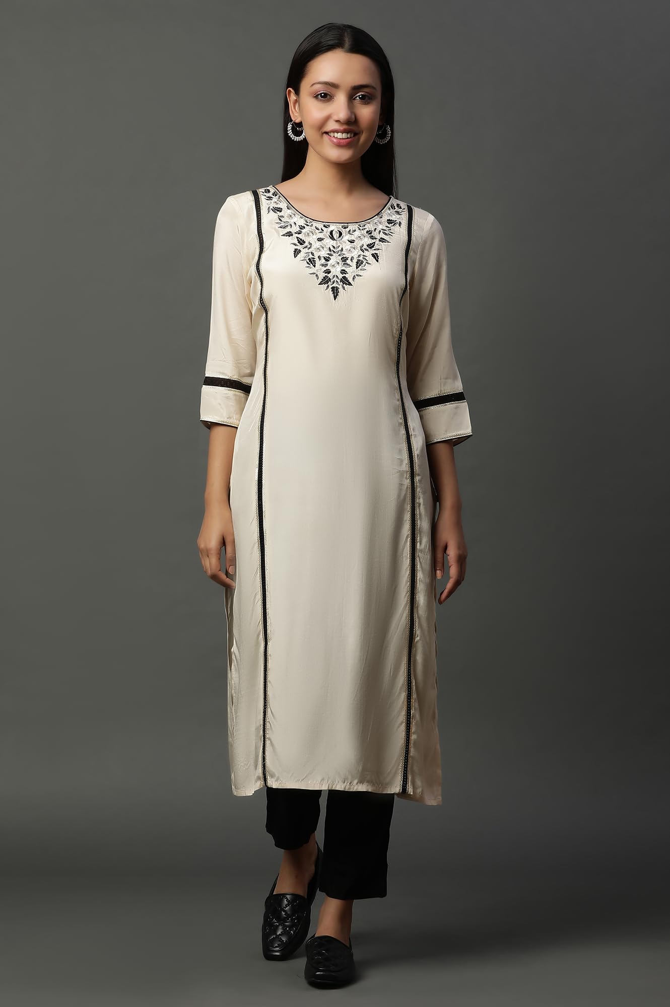Aurelia WomenS Viscose Regular Kurta (24Fea15104_Beige