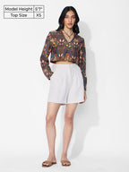 The Souled Store Harry Potter: Foliage Women and Girls Long Sleeves V Neck Button Front Brown All Over Printed Viscose Blend Cro
