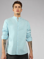 Dennis Lingo MenS| Blue| Full Sleeve| Mandarin Collar| Solid| Regular Fit| Casual Shirt