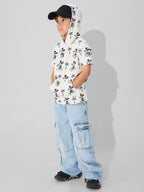 The Souled Store Official Mickey Mouse : Beach Vibes Boys Graphic Printed Hooded Cotton Tshirt White