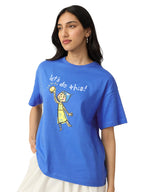 The Souled Store Inside Out: Joy Women and Girls Short Sleeves Round Neck Blue Graphic Printed Cotton Oversized T-Shirts