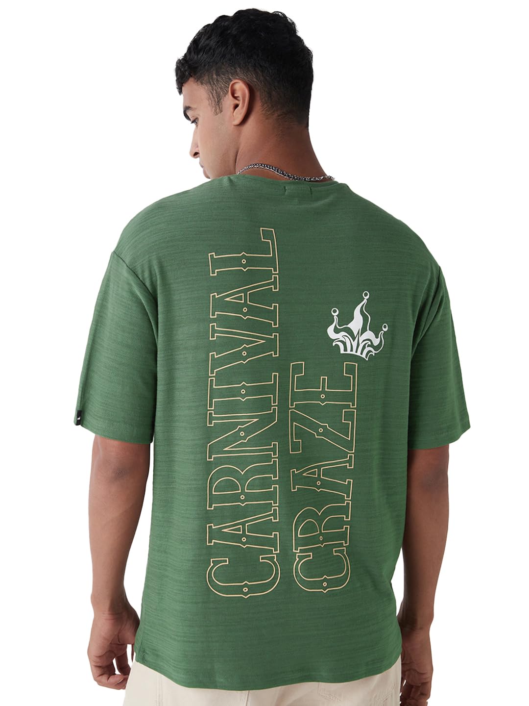 Bewakoof Air 1.0 Mens Typography Oversized Fit Half Sleeve Round Neck Cotton Slub T-Shirt_654673_Green_S