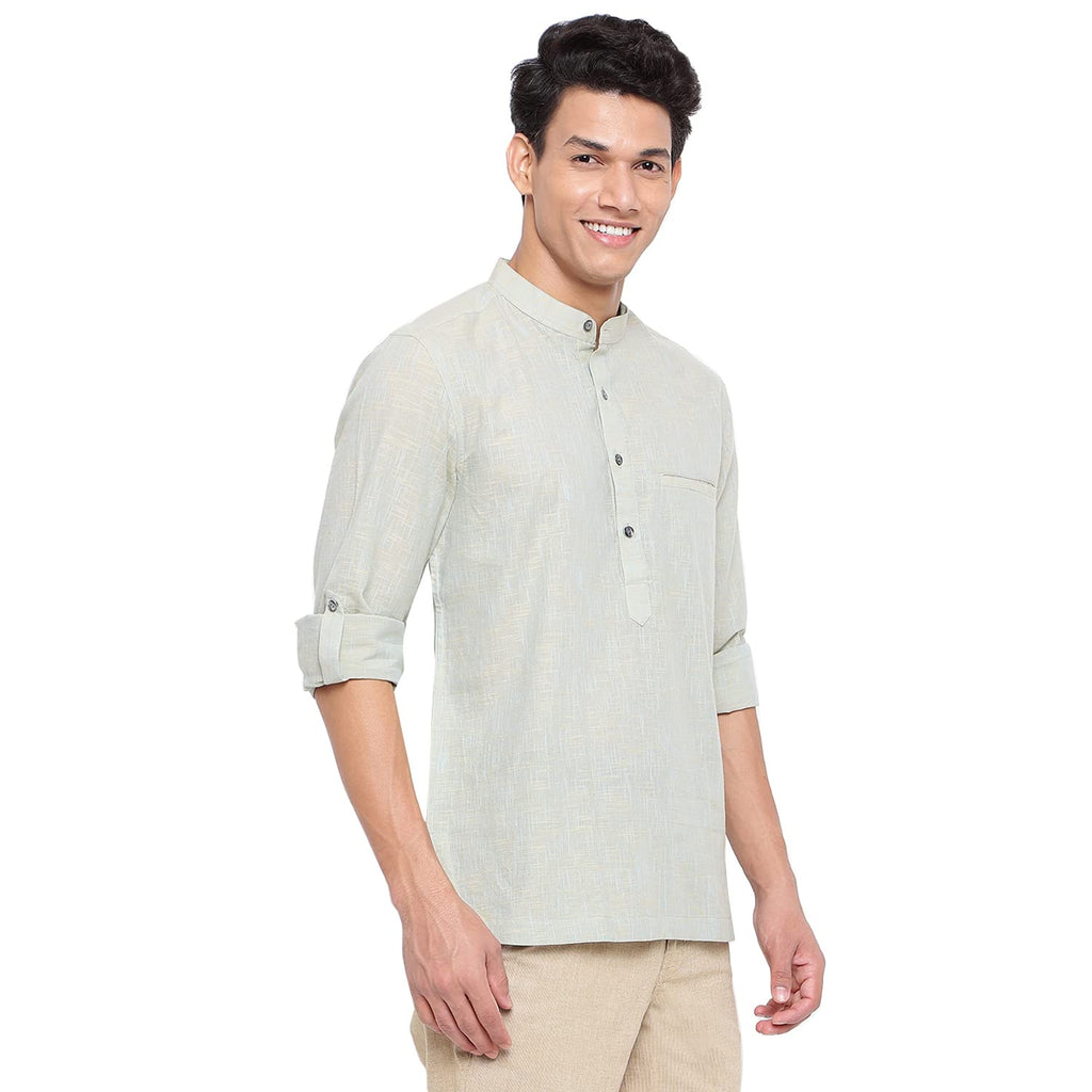 Fabindia Men Chinese Collar Kurta Shirt Cotton_Green