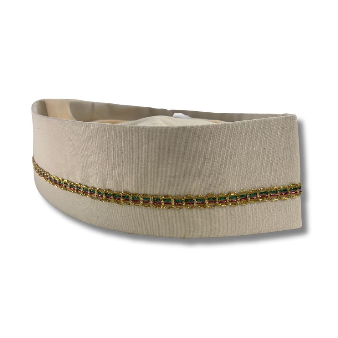 Firstdemand Traditional MenS Baige Cream Cotton Topi With Golden Chain Trim Ready To Wear Topi/Cap/Turban For Wedding And Funct 11