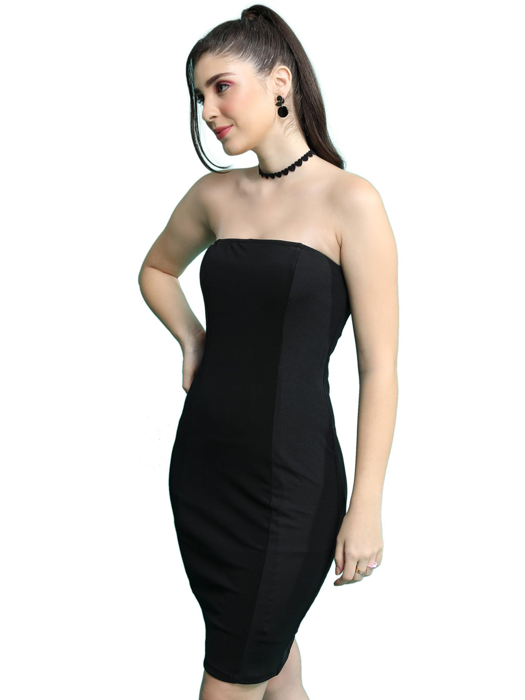 Ketch WomenS Cotton Blend Solid Strapless Bodycon Dress Above The Knee Khj6000604_Black