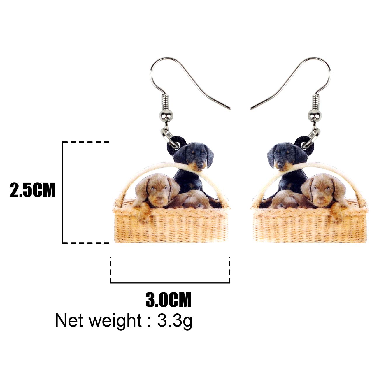 NEWEI Acrylic Cute Basket Of Dachshund Dog Earrings Drop Dangle Fashion Animal Jewelry For Women Gift