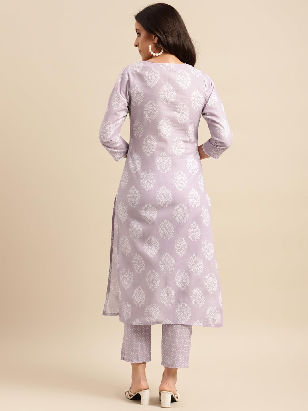 ANNI DESIGNER Womens Cotton Blend Straight Printed Kurta with Pant (Selven Multi-NWG_S_Purple_Small)