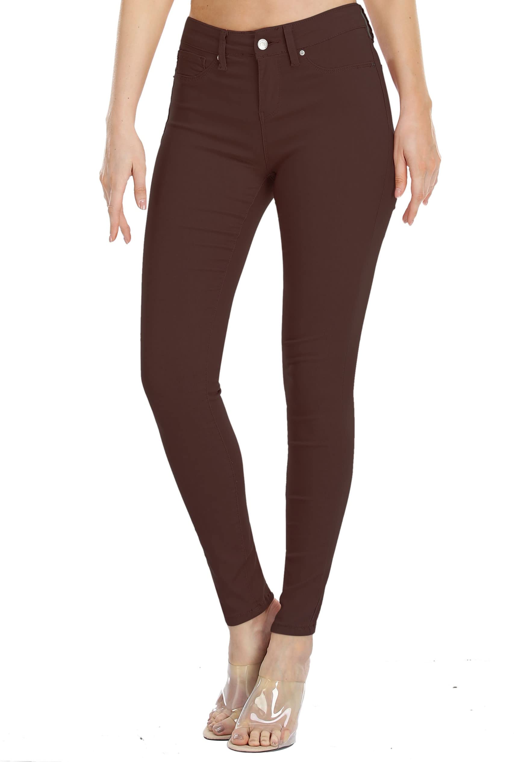 Womens Stretch Pants Forever Colored Mid-Rise Skinny Jean Juniors Jegging (026-dark Coffee-6)