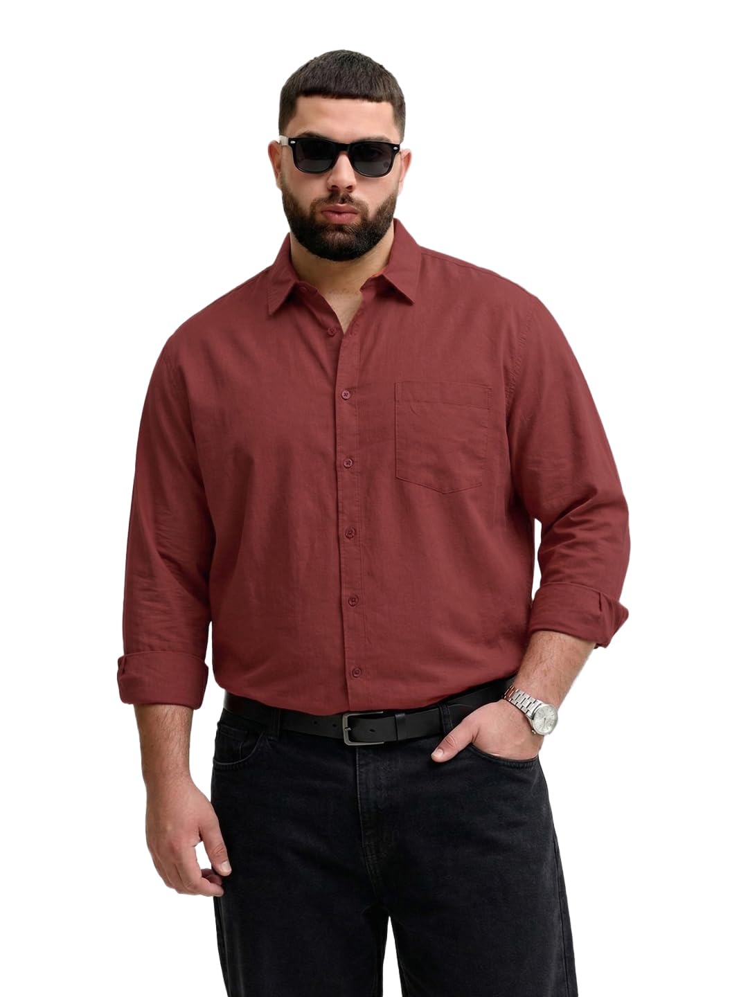 The Indian Garage Co Mens Plus Size Regular Fit Solid Cutaway Collar Full Sleeves Shirt