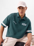 The Souled Store Squid Game: Survival 456 Men and Boys Short Sleeves Collared Neck Green Embroidered Cotton Oversized Polos