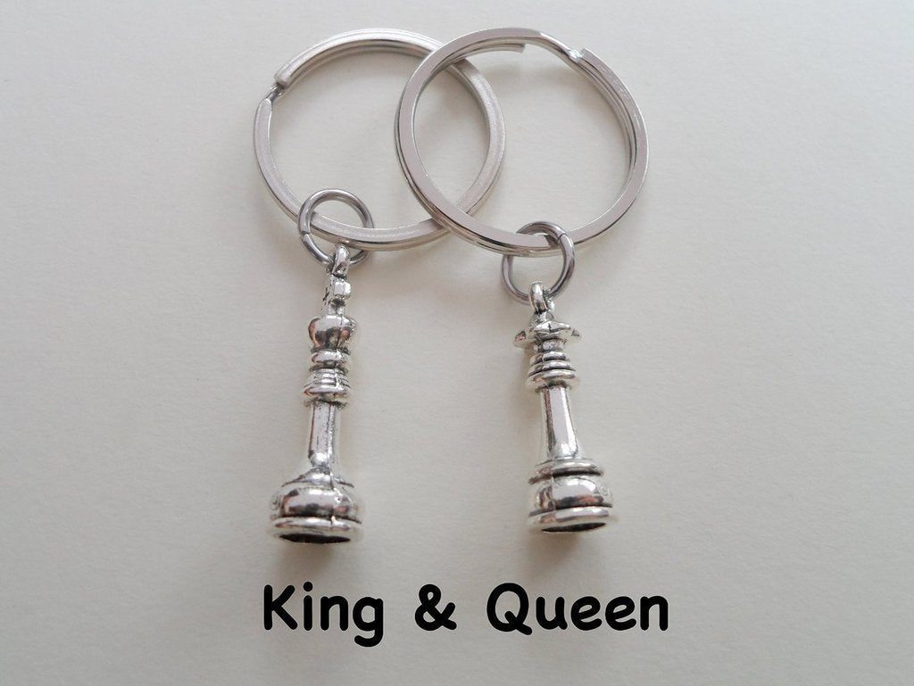 Chess Piece Charm Keychains, King and Queen Set - Couples Keychain Set