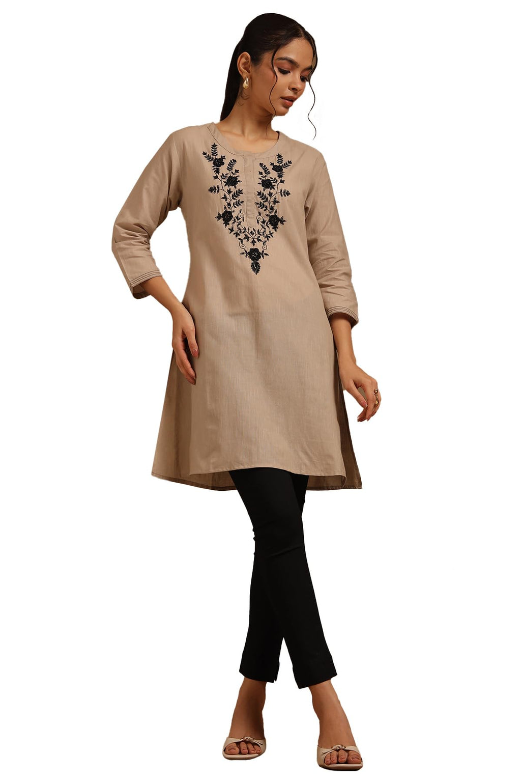 Soch Women Cotton Linen Embroidered Kurta with Thread Work