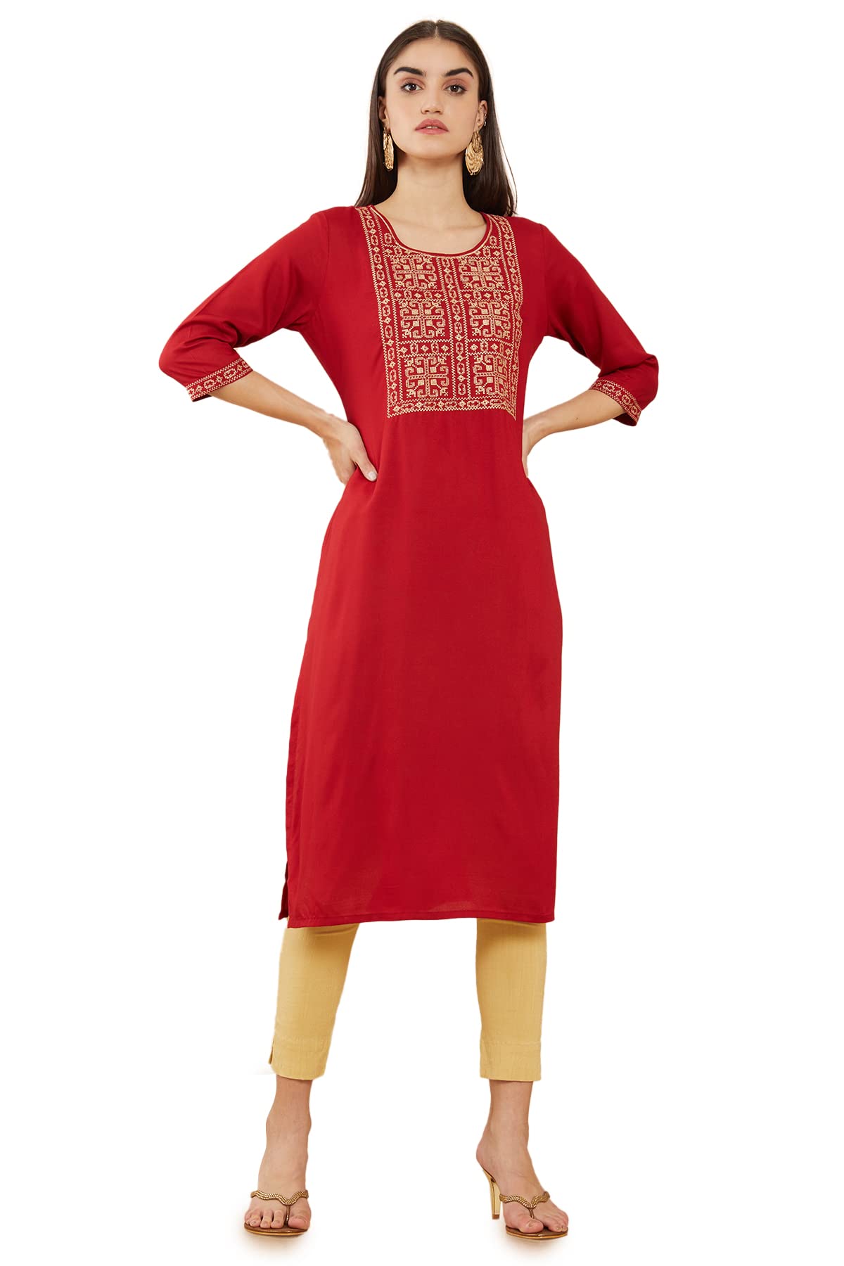 Soch Women Maroon Rayon Kurta