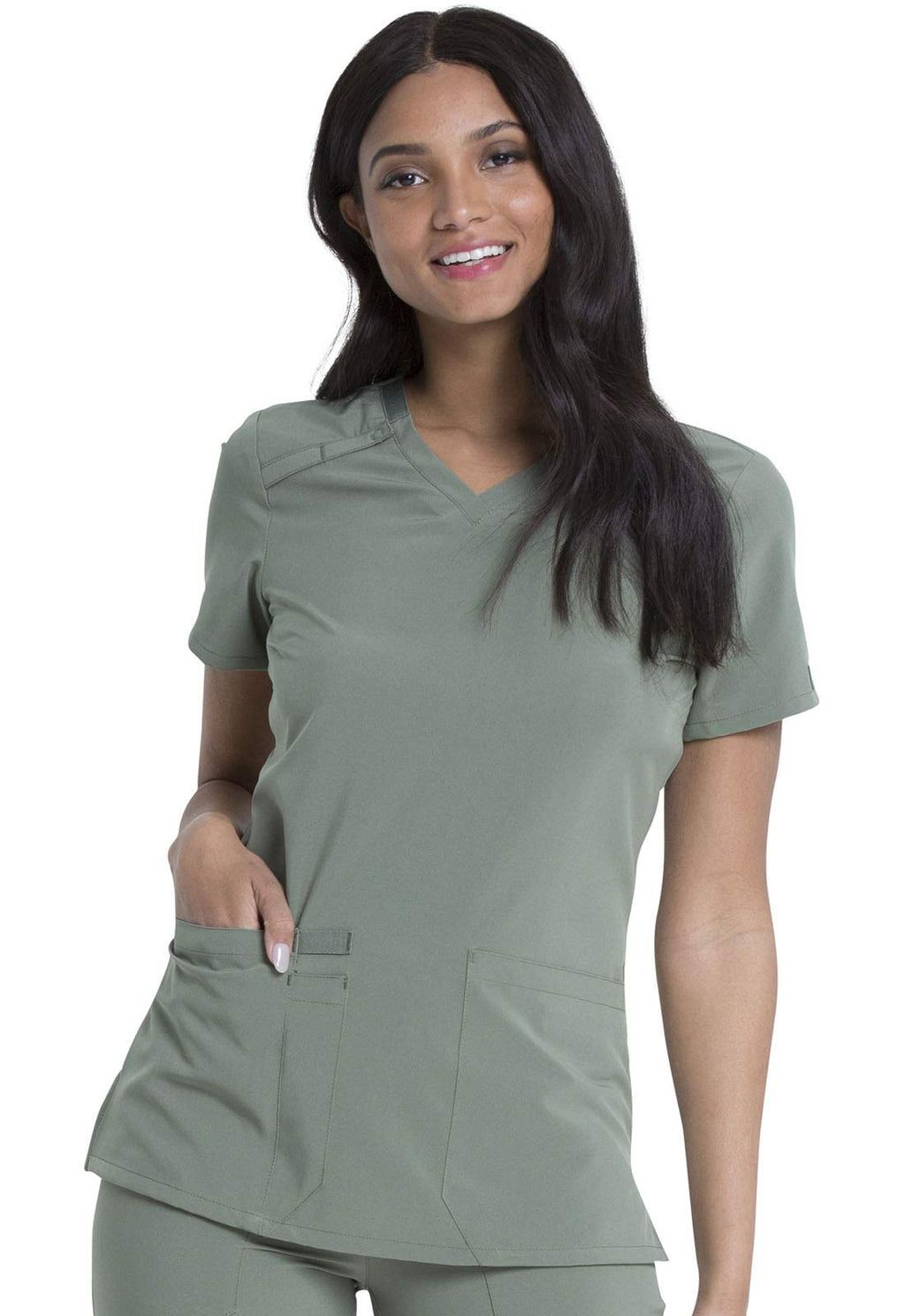 Dickies Women's Scrub Top V-Neck Top with 2 Pockets, Moisture Wicking and 360 Stretch Fabric Plus Size DK615, 4XL, Olive