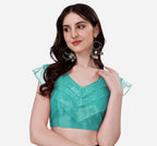 Vihu Fashion WomenS V Neck Orgenza Three Layer Ruffle Sleeve Frill Readymade Saree Blouse