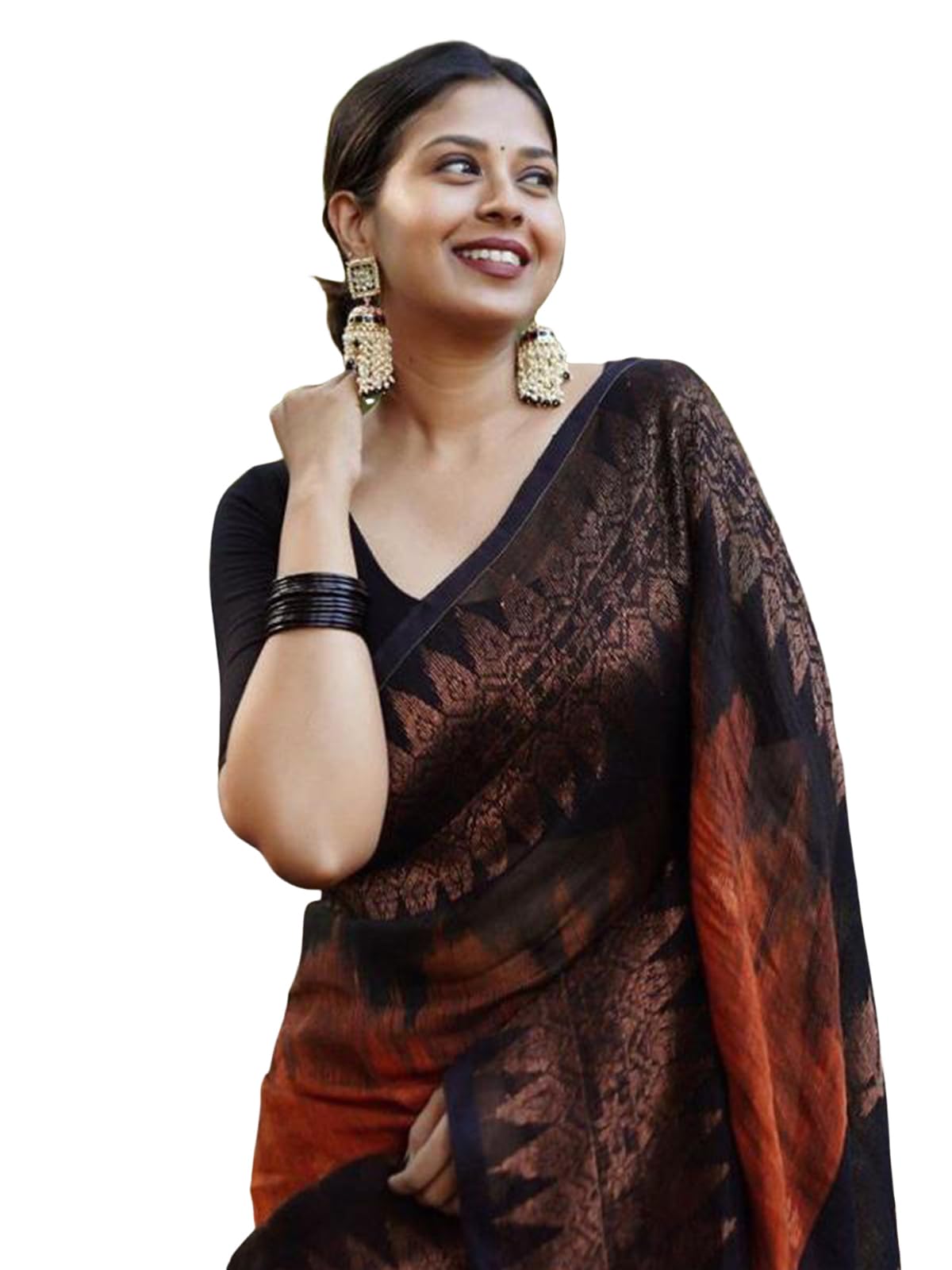 Satrani Womens Poly Cotton Jacquard Saree with Unstitched Blouse Piece (3260S135N_Rust Orange2)