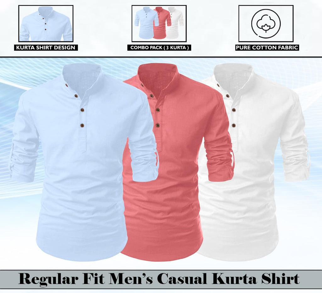 Finivo Fashion Combo Of MenS Cotton Blend Solid Full Sleeve Short Kurta
