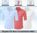 Finivo Fashion Combo Of MenS Cotton Blend Solid Full Sleeve Short Kurta