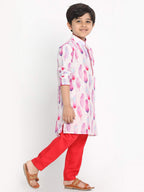 Jbn Creation Boys Multicolor-Base-White Cotton Blend Kurta And Pyjama Set