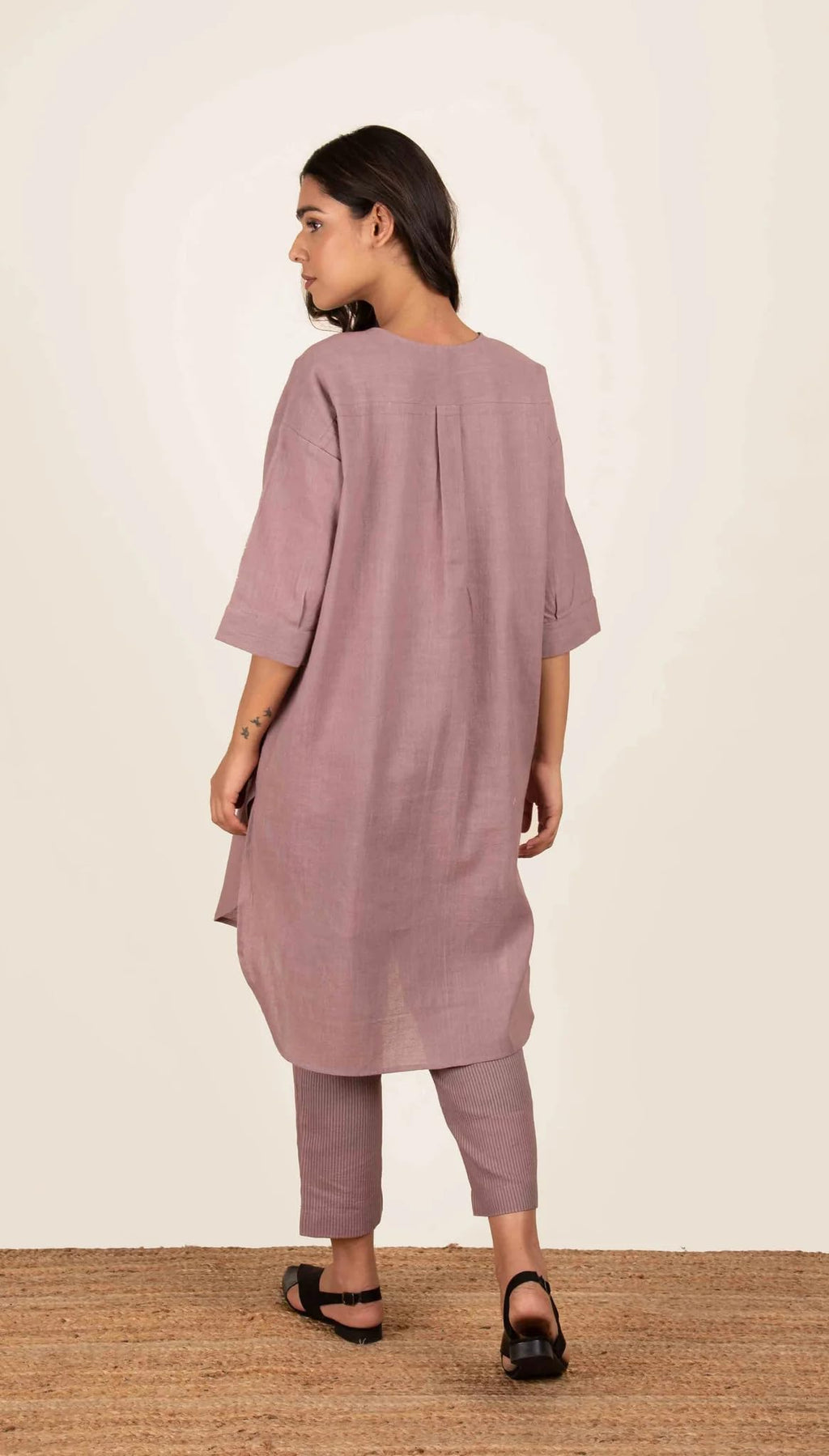 ANNI DESIGNER Womens Rayon Blend Straight Solid Kurta with Pant (Nanital Purple_S_Purple_Small)