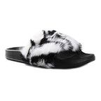 Luxe Faux Fur 676685048103 0.83 in. Sheepskin Slide Slippers - Zebra with Black Sole