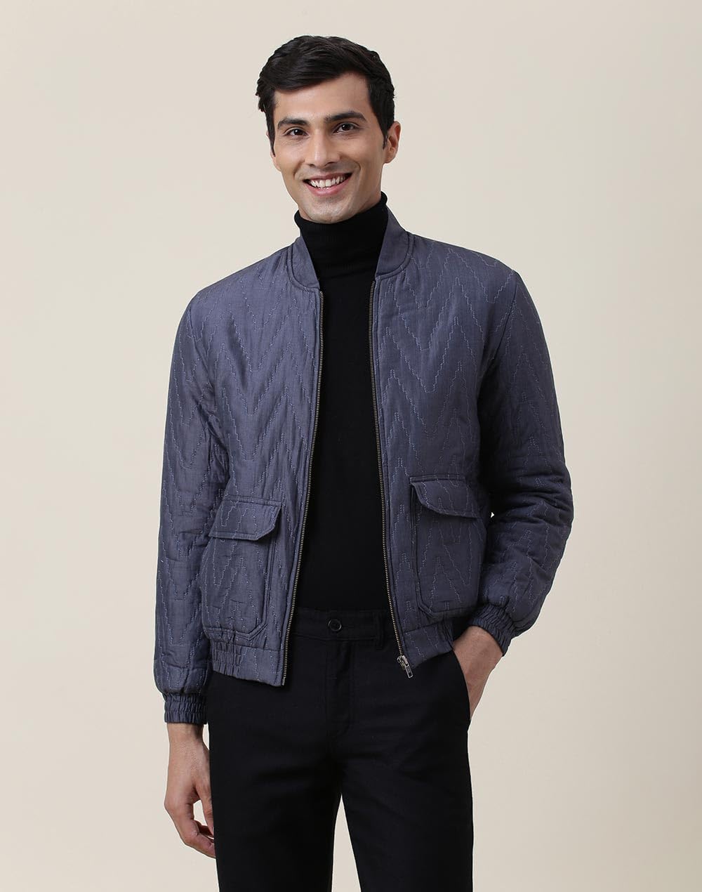 Fabindia Mens Bomber Jacket (1027463BLUE_Blue