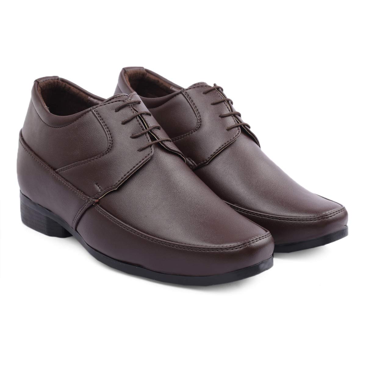 BXXY Mens 3 Inch Hidden Height Increasing Faux Material with Brown Casual Laceup Formal Derby Shoes 9 UK 9