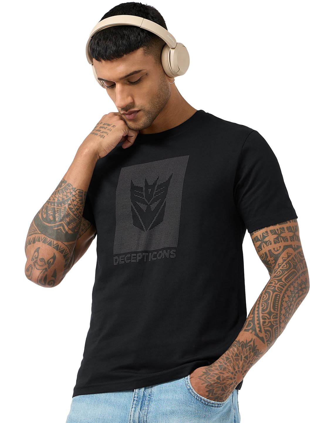 Bewakoof Official Transformers Merchandise Decepticons Mens Graphic Print Regular Fit Half Sleeve Round Neck Cotton T-Shirt_689